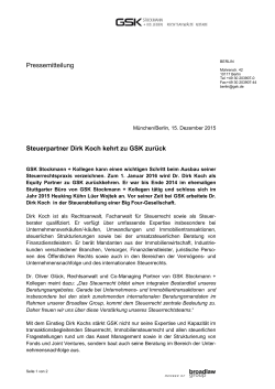 Pressemitteilung Steuerpartner Dirk Koch kehrt zu GSK zurück