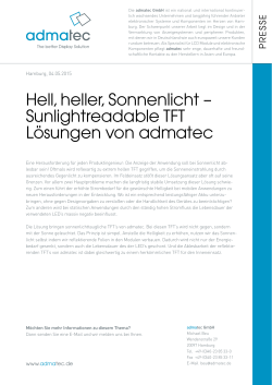 Hell, heller, Sonnenlicht &ndash; Sunlightreadable TFT L&ouml;sungen von