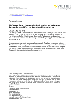 Pressemitteilung Die Wethje GmbH Kunststofftechnik reagiert auf