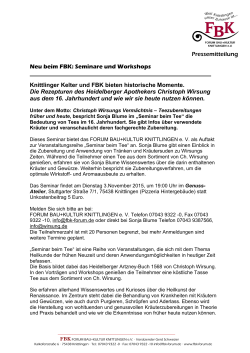 Pressemitteilung Neu beim FBK: Seminare und Workshops Knittlinger