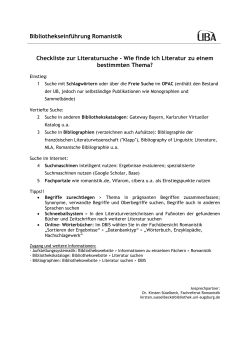 Bibliothekseinführung Romanistik Checkliste zur Literatursuche