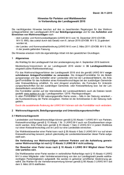 Hinweise für Parteien und Wahlbewerber in Vorbereitung der