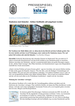 Studenten statt Künstler - Kölner Kolbhalle soll umgebaut werden