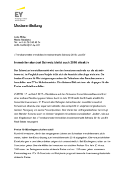 Immobilienstandort Schweiz bleibt auch 2016 attraktiv