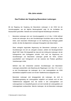 Jahre wieder: Das Problem der Verg&uuml;tung Besonderer Leistungen