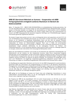MBB SE übernimmt Mehrheit an Aumann – Kooperation mit MBB