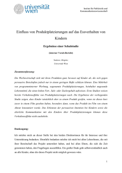 Einfluss von Produktplatzierungen auf das Essverhalten von Kindern