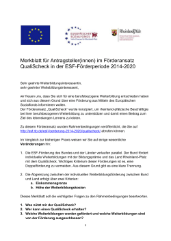 Merkblatt Antragsteller - Europäischer Sozialfonds