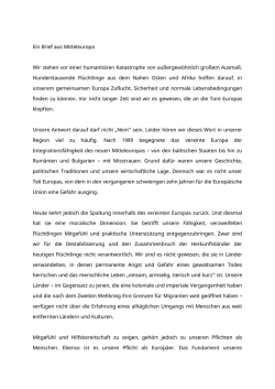 Ein Brief aus Mitteleuropa Wir stehen vor einer humanit&auml;ren