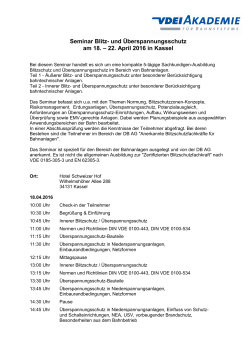 Seminar Blitz- und Überspannungsschutz am 18. – 22. April 2016 in