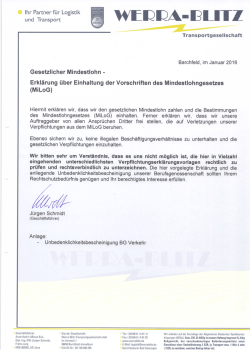 Konvolut Erklärung zum Mindestlohn - WERRA