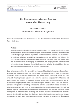 Ein Standardwerk zu Jacques Ranci&egrave;re in deutscher