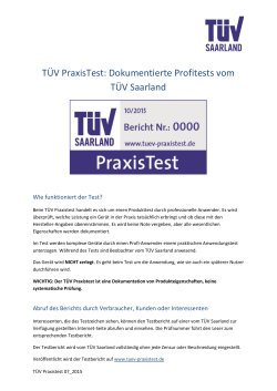 TÜV PraxisTest: Dokumentierte Profitests vom TÜV Saarland