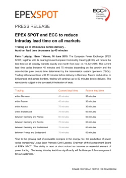 PRESS RELEASE EPEX SPOT and ECC to