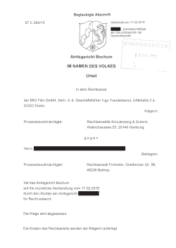 Amtsgericht Bochum IM NAMEN DES VOLKES Urteil