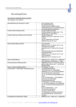 Infoblatt: Bewerbungsfristen f&uuml;r Stipendien - Studium