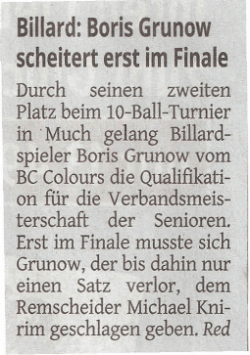 Billard: Boris Grunow scheitert erst im Finale