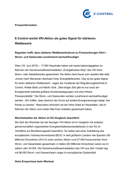 E-Control wertet VKI-Aktion als gutes Signal f&uuml;r st&auml;rkeren Wettbewerb