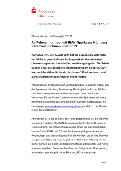 Sparkasse Nürnberg informiert nochmals über SEPA