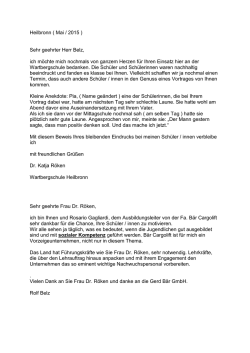 Heilbronn ( Mai / 2015 ) Sehr geehrter Herr Belz