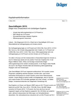 Dr&auml;ger trotz Umsatzrekord mit r&uuml;ckl&auml;ufigem Ergebnis