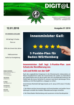 Innenminister Gall legt 5-Punkte-Plan zum Schutz der Bev&ouml;lkerung