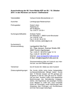 Ausschreibung der 68. Vorm-Walde-HZP am 09. / 10. Oktober 2015