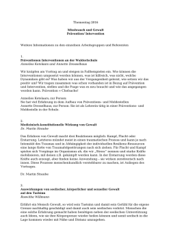 Intervention Weitere Informationen zu den einzelnen Arbeitsgruppen