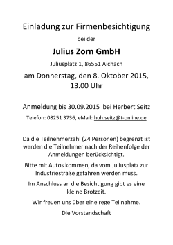 Einladung zur Firmenbesichtigung Julius Zorn GmbH