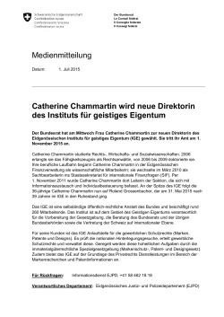 Medienmitteilung Catherine Chammartin wird neue Direktorin des