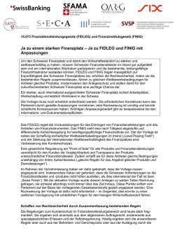Ja zu einem starken Finanzplatz &ndash; Ja zu FIDLEG und FINIG mit