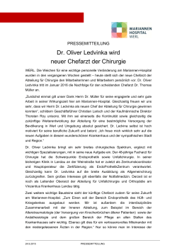 Dr. Oliver Ledvinka wird neuer Chefarzt der Chirurgie
