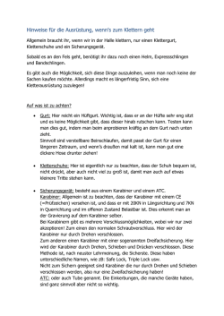Hinweise f&uuml;r die Ausr&uuml;stung, wenn`s zum Klettern geht