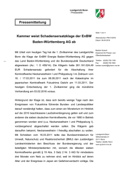 Pressemitteilung Kammer weist Schadensersatzklage der EnBW