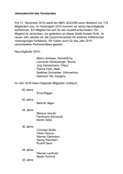 Jahresbericht des Vorstandes Per 31. Dezember 2015 weist der