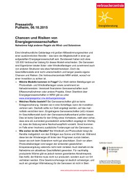 Presseinfo Pulheim, 06.10.2015 Chancen und Risiken von