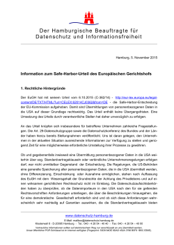 Information HmbBfDI zum Safe-Harbor-Urteil des
