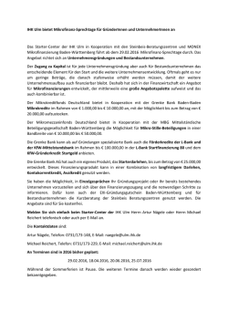 IHK Ulm bietet Mikrofinanz-Sprechtage f&uuml;r Gr&uuml;nderInnen und