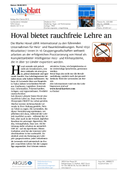 Hoval bietet rauchfreie Lehre an – Liechtensteiner Volksblatt