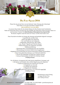 Das Feier-Spezial 2016 - Hotel-Residence Klosterpforte ****+