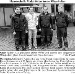Haustechnik Maier feiert treue Mitarbeiter