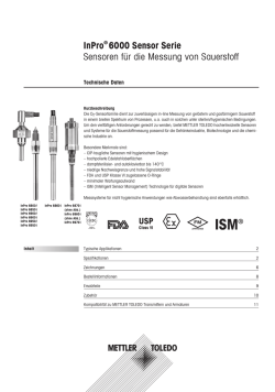 Technische Daten Sauerstoff-Sensoren InPro6000