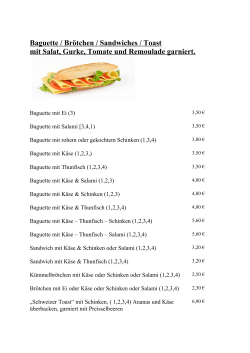Baguette / Brötchen / Sandwiches / Toast mit Salat, Gurke, Tomate