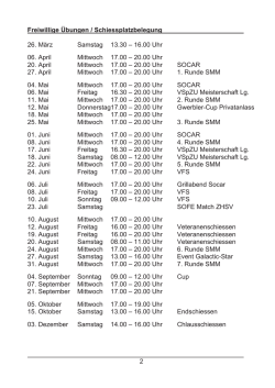 Freiwillige Übungen / Schiessplatzbelegung 26. März Samstag