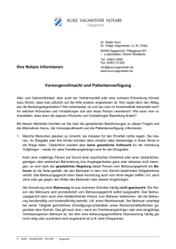 Ihre Notare informieren: Vorsorgevollmacht und Patientenverf&uuml;gung