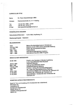 CURRIGULUM VITAE Name Dr. Franz Gasselsberger, MBA