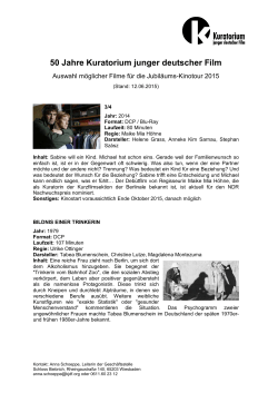 Filmliste Kinotour 2015 - Kuratorium junger deutscher Film