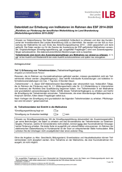 Datenblatt zur Erhebung von Indikatoren im Rahmen des ESF 2014