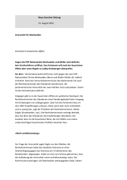 Neue Zuercher Zeitung 15. August 2015 Immunität für Markwalder