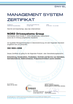 Zertifikat - ISO 9001:2008 Nord Drivesystems Group